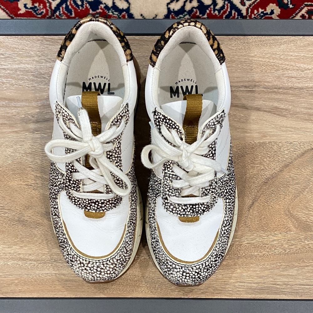 Madewell White and Tan Animal Print Patterned Sneakers Tennis Shoes